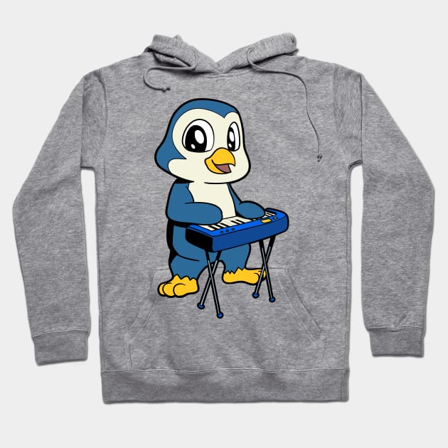 Cartoon penguin playing keyboard Hoodie by Modern Medieval Design